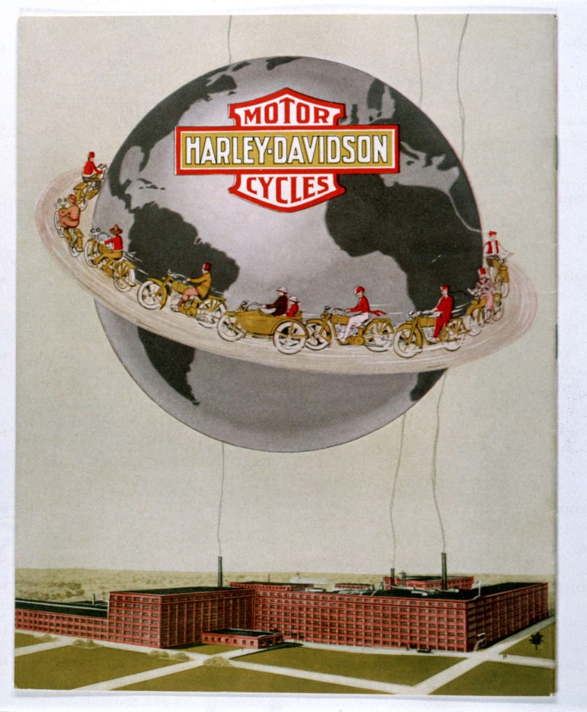 A poster for Harley-Davidson motorcycles.