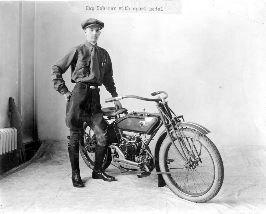 Hap Scherer with a Harley-Davidson.