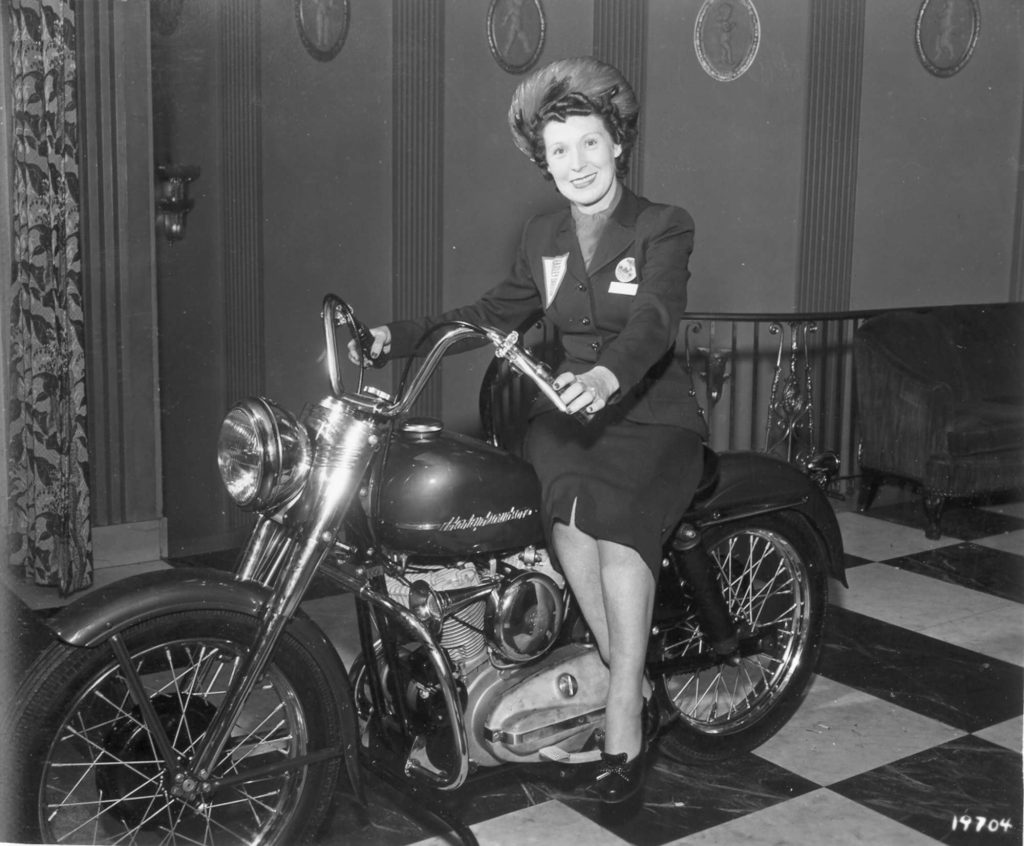 Dot Robinson on a Harley-Davidson.