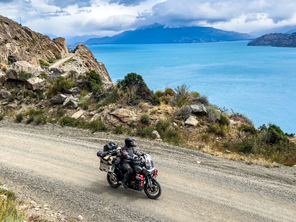 Riding a motorcycle along the Chilean coastline.