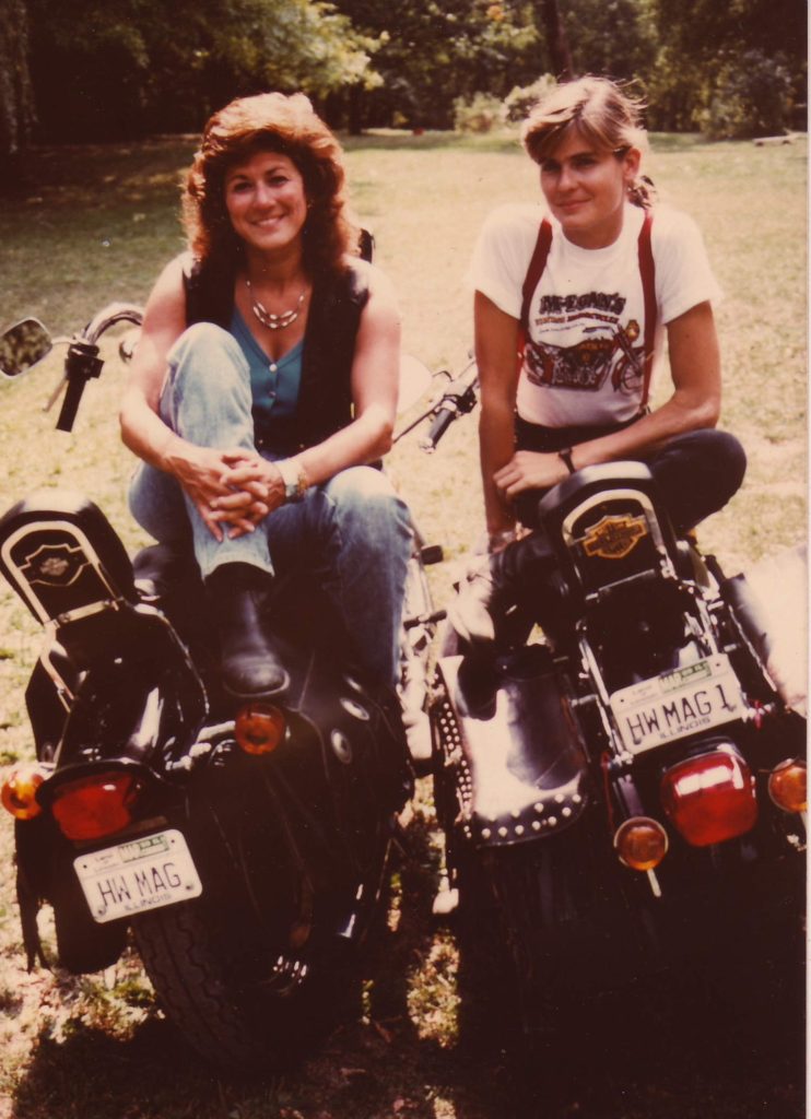 Cris and Jo on Harley-Davidsons.