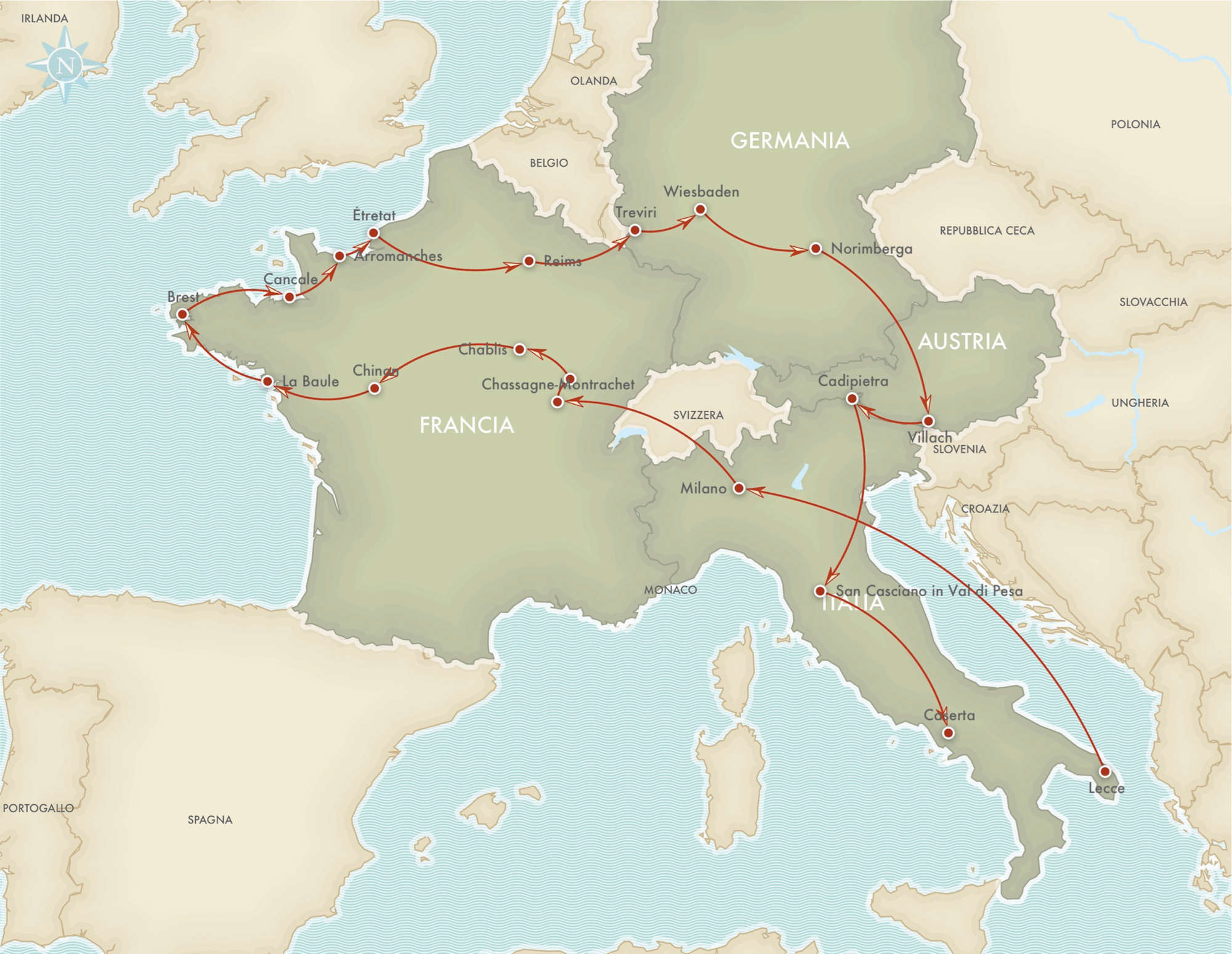 A map of Europe covering France, Germany, Austria and Italy.