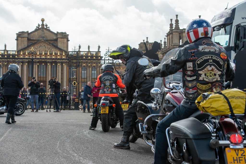 H.O.G. members on motorcycles.