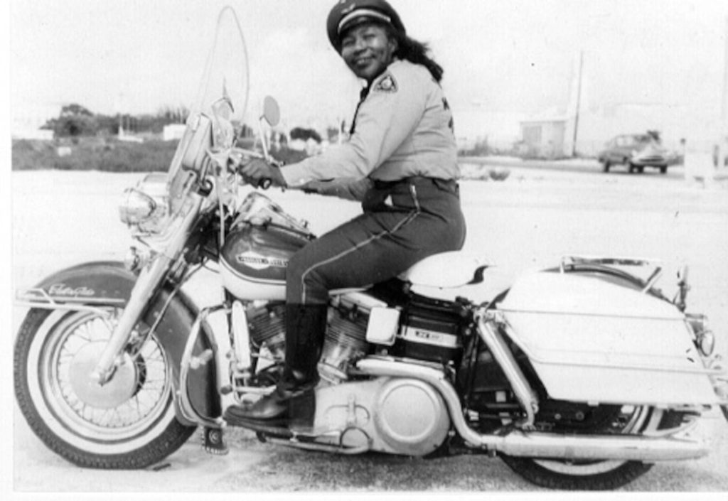 Bessie Stringfield on a Harley-Davidson.