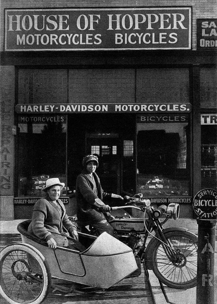 Effie and Avis Hotchkiss on a Harley-Davidson.