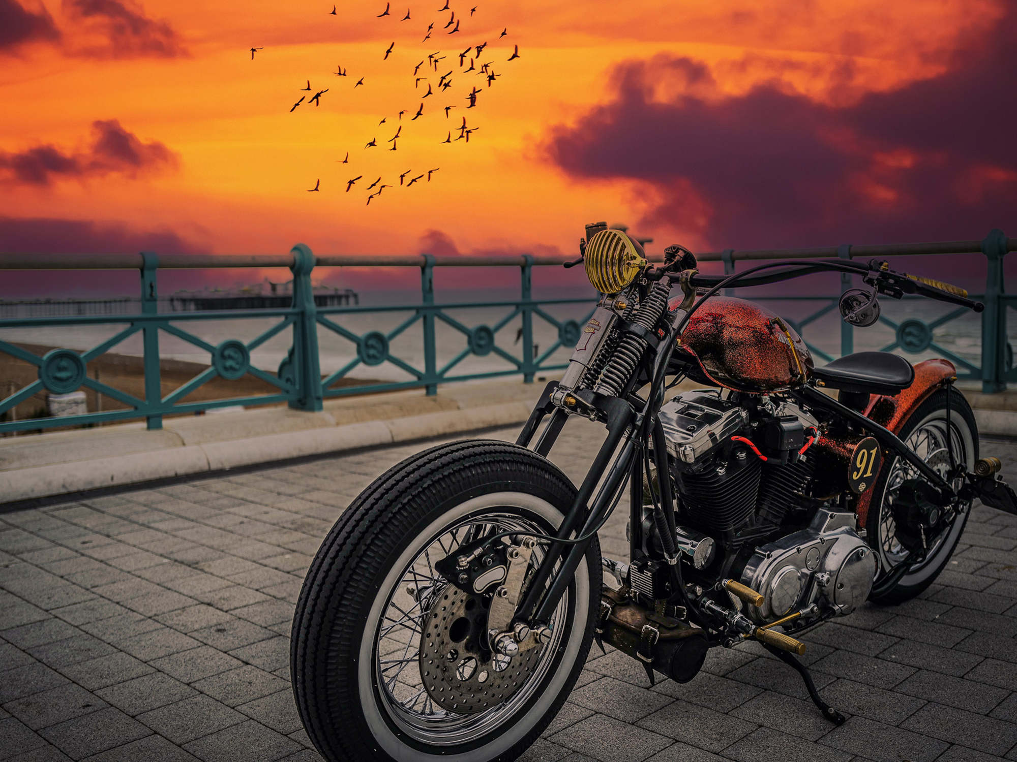 A motorcycle and sunset