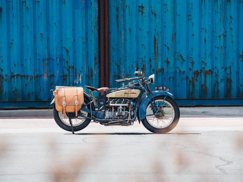 A cream and blue Harley-Davidson