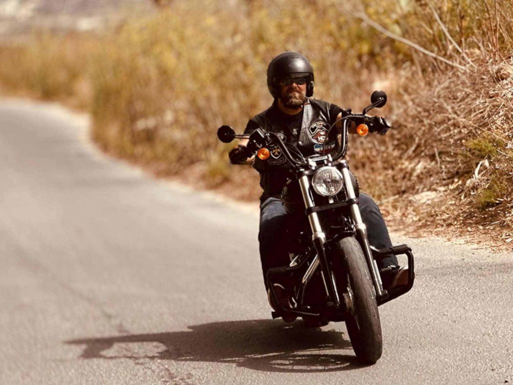 Ludwig Farrugia on a Harley-Davidson in Malta