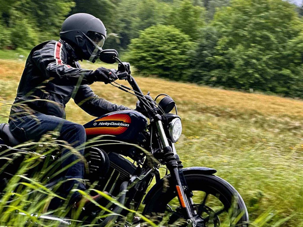 Sasch Gronau on a Harley-Davidson in Switzerland