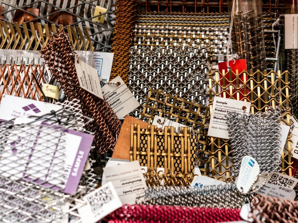 Metal samples in Adam Brinkworth's studio.