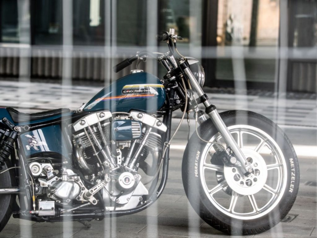 A close-up of a Harley-Davidson motorcycle.